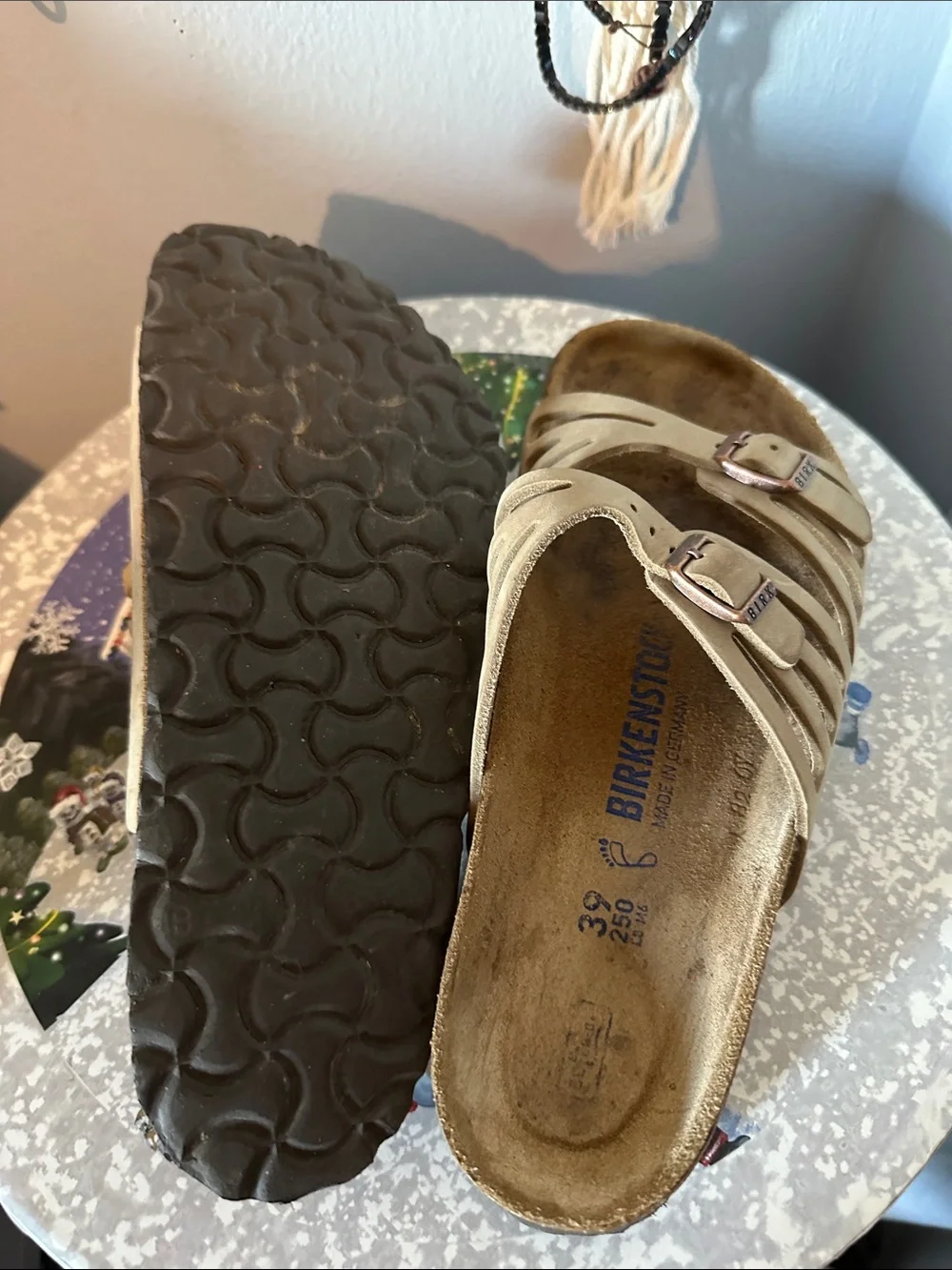 Birkenstock Metallic Beige Triple-Strap Slide Sandals